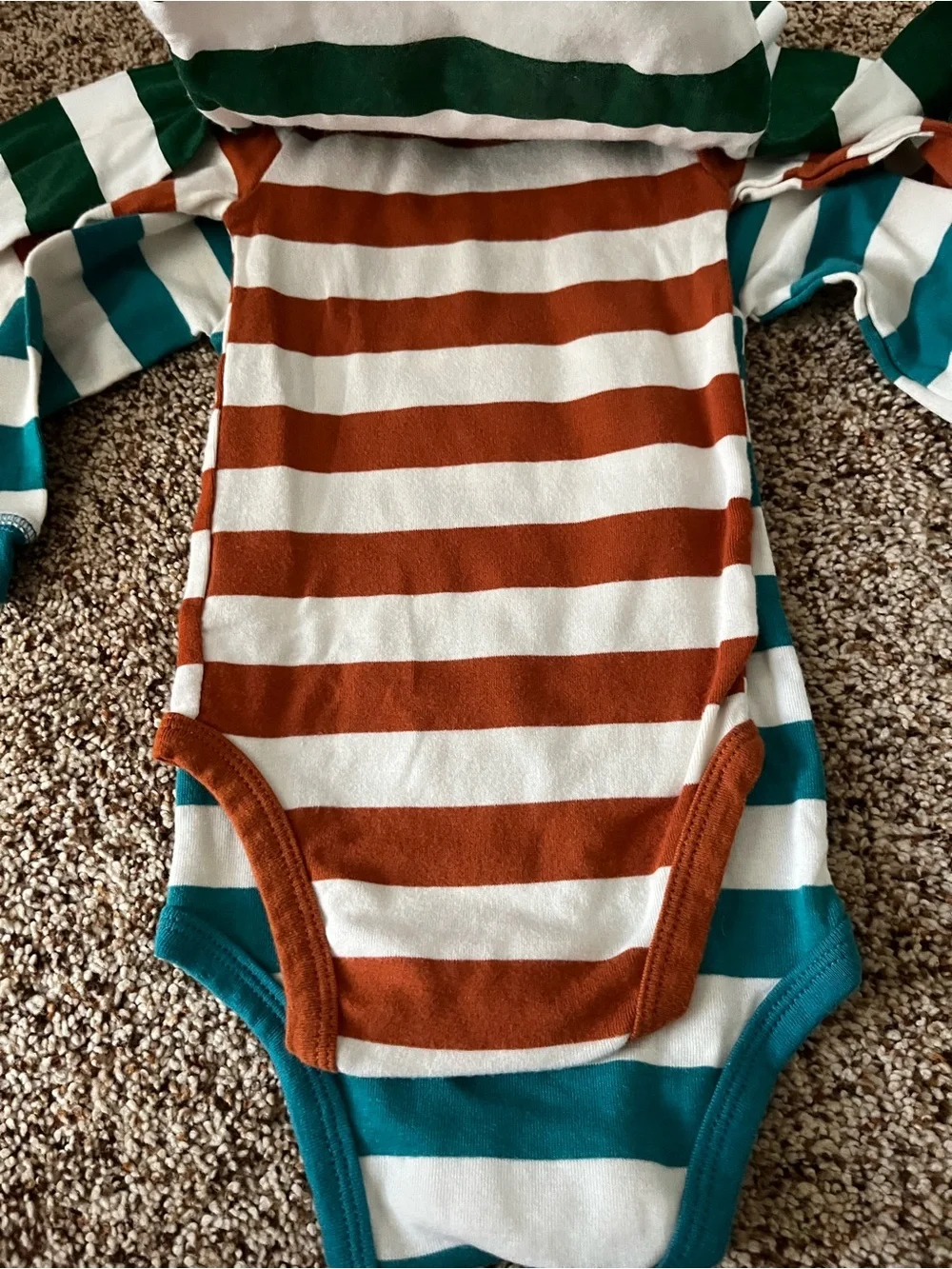 Carter's 9 monthsTeal, Rust & Green Striped Long-Sleeve Baby One-Pieces (3-Pack)